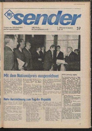 Betriebszeitung 'WF-Sender', Nr.37/1972 (2. Oktoberausgabe 1972)