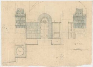 Thiersch, Friedrich von; München, Romanstr. 13; Villa von Hösslin - Ofen im Kneipzimmer (Grundriss, Ansichten)