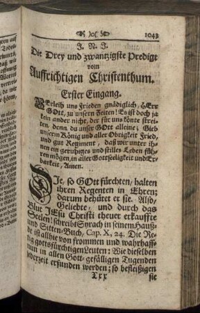 Die Drey und zwantzigste Predigt vom Auffrichtigen Christenthum.
