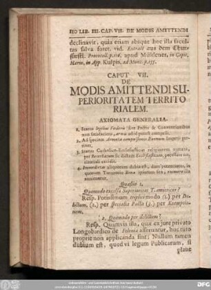 Caput VII. De Modis Amittendi Superioritatem Territorialem.