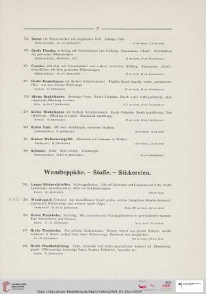 Wandteppiche - Stoffe - Sickereien (Nr. 284-299)