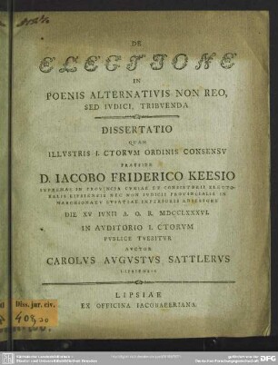 De Electione In Poenis Alternativis Non Reo, Sed Ivdici, Tribvenda : Dissertatio
