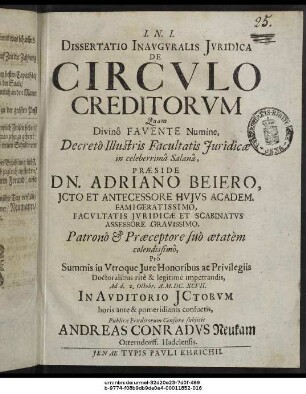 Dissertatio Inauguralis Iuridica De Circulo Creditorum