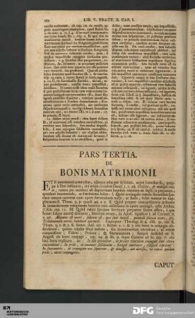 Pars Tertia. De Bonis Matrimonii.