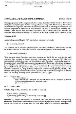 Montague and Categorial Grammar