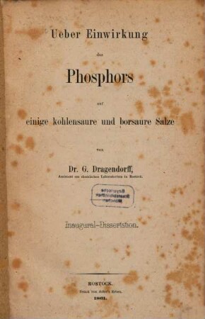 Ueber Einwirkung des Phosphors auf einige Kohlensaure und borsaure Salze : Inaug. Diss.