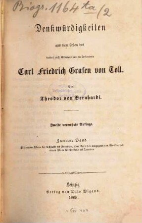 Denkwürdigkeiten aus dem Leben des kaiserl. russ. Generals von der Infanterie Carl Friedrich Grafen von Toll, 2