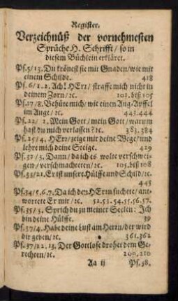 Verzeichnüß der vornehmesten Sprüche H. Schrifft/ so in diesem Büchlein erkläret.