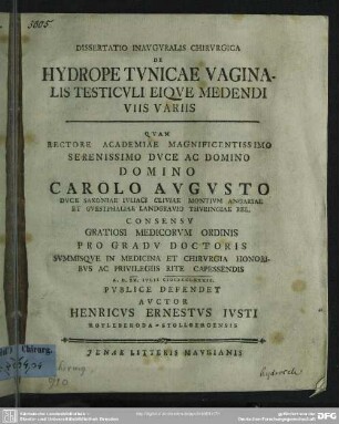 De Hydrope Tunicae Vaginalis Testiculi Eique Medendi Viis Variis