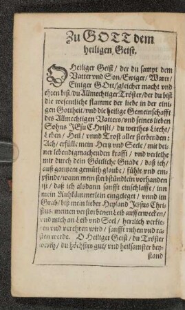 Zu Gott dem heiligen Geist.