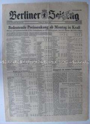 Tageszeitung "Berliner Zeitung" über Preissenkungen für Nahrungsmittel und Konsumgüter in der DDR