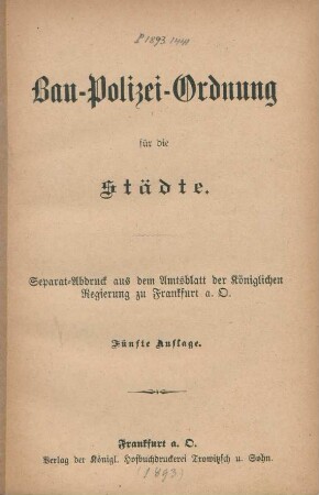 Bau-Polizei-Ordnung für die Städte