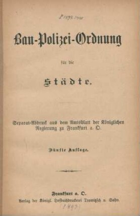 Bau-Polizei-Ordnung für die Städte