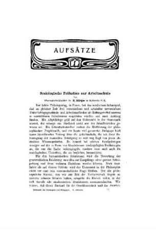 Sozialogische Präludien zur Arbeitsschule