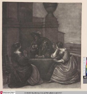 [Elegante Gesellschaft, auf einer Terasse Karten spielend; Elegant Company Playing Cards on a Terrace]