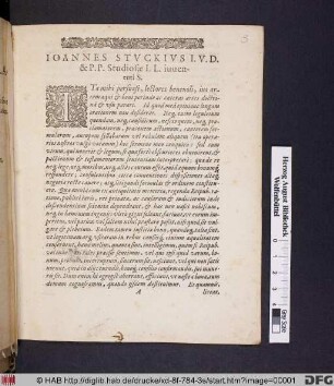 Joannes Stuckius I.U.D. & P.P. Studiosae LL. iuventuti S. : [2. Cal. Maii, An. C. M.DC.XV.]