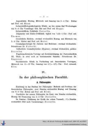 IV. In der philosophischen Facultät.