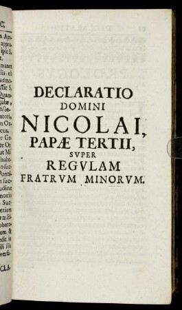 Declaratio Domini Nicolai, Papæ Tertii, Super Regulam Fratrum Minorum.
