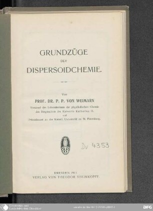 Grundzüge der Dispersoidchemie
