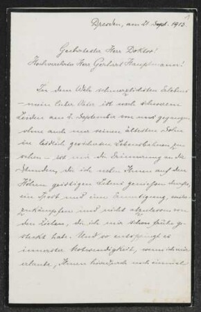 Brief von Horst Engert an Gerhart Hauptmann