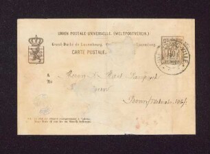 Postkarte an Dr. Karl Lamprecht in Bonn, Weberstr. 106
