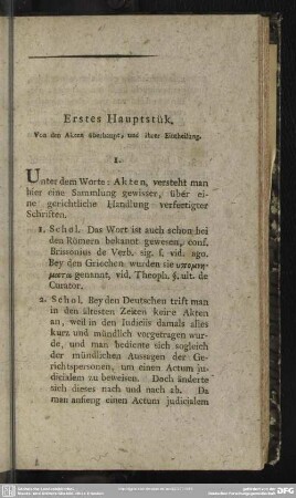 Erstes Hauptstük. Von den Akten überhaupt, und ihrer Eintheilung