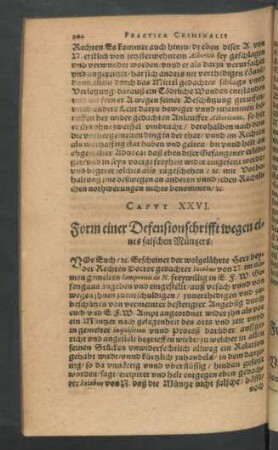 Caput XXVI. Form einer Defensionschrifft wegen eines falschen Müntzers.