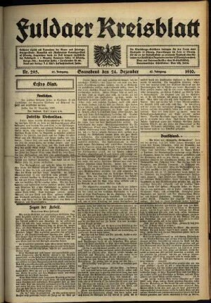 Erste Ausgabe vom Samstag, den 24. Dezember 1910.