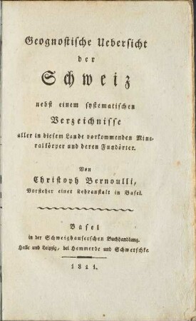 Geognostische Uebersicht der Schweiz