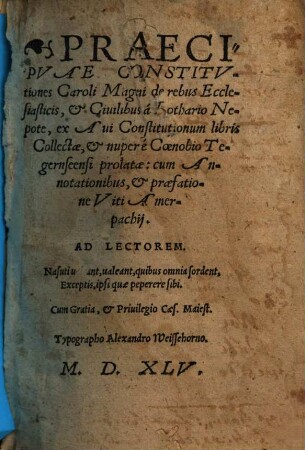 Praecipvae Constitvtiones Caroli Magni de rebus Ecclesiasticis, & Ciuilibus