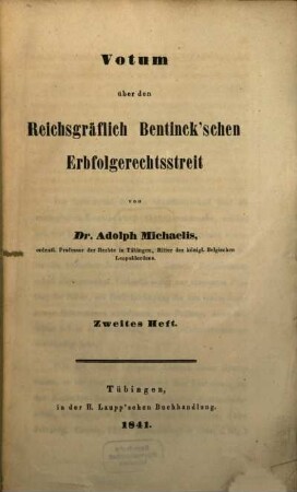 Votum über den Reichsgräflich Bentick'schen Erbfolgestreit, 2