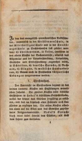 Lehrplan für die drei evangelisch-protestantischen Volksschulen in Frankfurt am Main