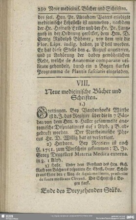 VIII. Neue medicinische Bücher und Schriften