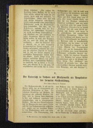 ¬Der¬ Unterricht in Rechnen und Mathematik als Hauptfaktor der formalen Geistesbildung