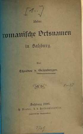 Kleinere Schriften, Sonderabdrucke u. dergl., 1
