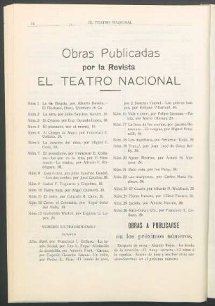 Obras publicadas por la revista "El Teatro Nacional"