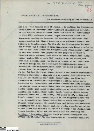 Walter Passarge: Edvard Munch und Deutschland. Zur Munch-Ausstellung in der Kunsthalle