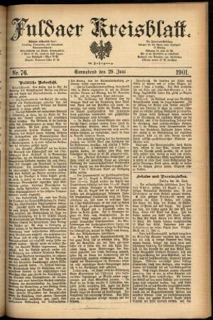 Erste Ausgabe vom Samstag, den 29. Juni 1901.