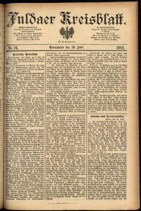 Erste Ausgabe vom Samstag, den 29. Juni 1901.