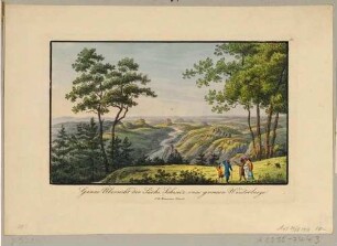 Aussicht vom Großen Winterberg in der Sächsischen Schweiz nach Westen ins Elbtal und auf die Felsen und Tafelberge