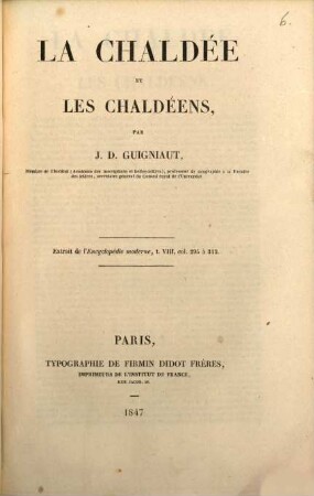 La Chaldée et les Chaldéens : (Extrait de l'Encyclopédie moderne, t. VIII. col. 295 - 313