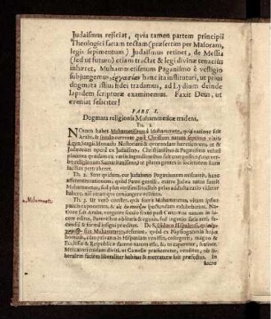 Pars I. Dogmata religionis Muhammeticae tradens