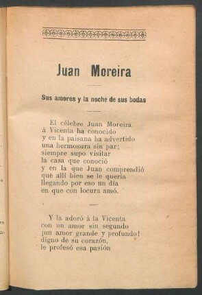 Juan Moreira, sus amores y la noche de sus bodas