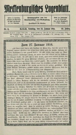 Nr. 11. Rostock, Sonntag, den 23. Januar 1916.
