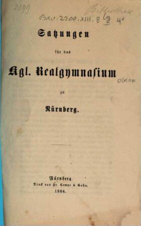 Satzungen für das Kgl. Realgymnasium zu Nürnberg
