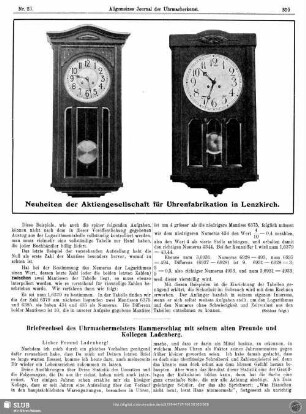 Neuheiten der Aktiengesellschaft für Uhrenfabrikation in Lenzkirch