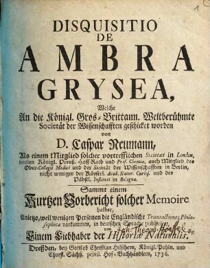 Disquisitio De Ambra Grysea