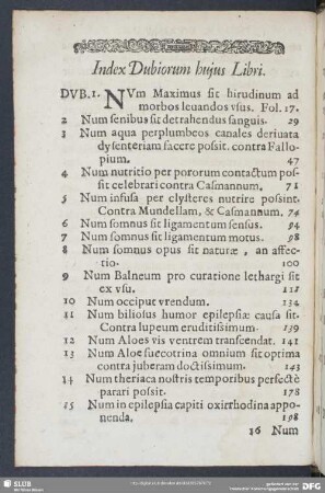 Index Dubiorum huius Libri