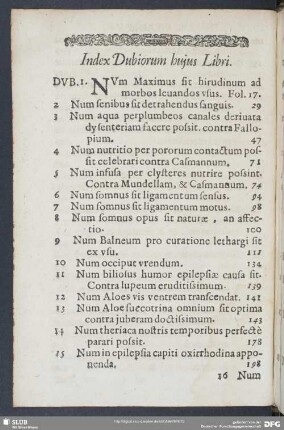 Index Dubiorum huius Libri