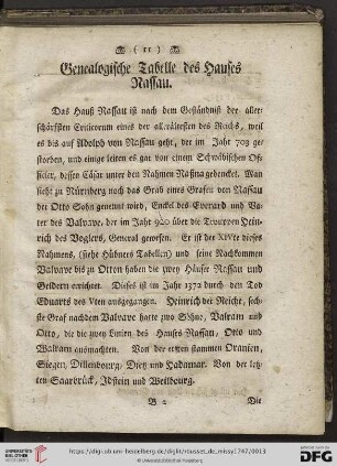 Genealogische Tabelle des Hauses Nassau